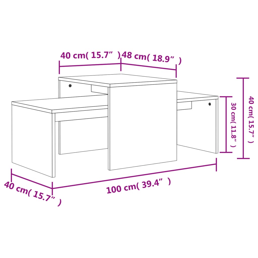 Couchtisch-Set Betongrau 100x48x40 cm Holzwerkstoff