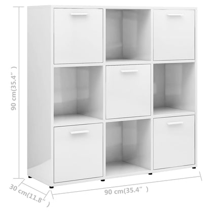 Bücherregal Hochglanz-Weiß 90x30x90 cm Holzwerkstoff