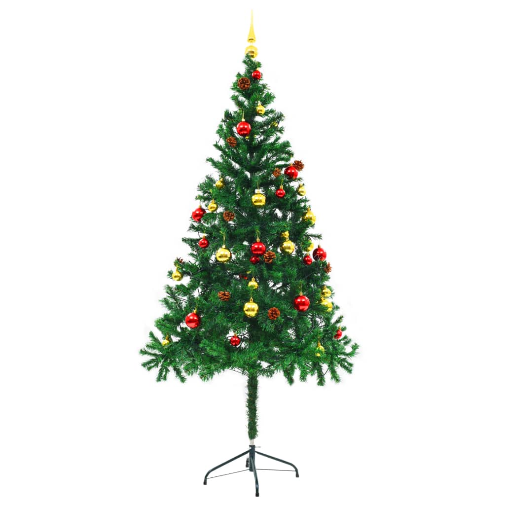 Künstlicher Weihnachtsbaum mit Beleuchtung & Kugeln Grün 180 cm