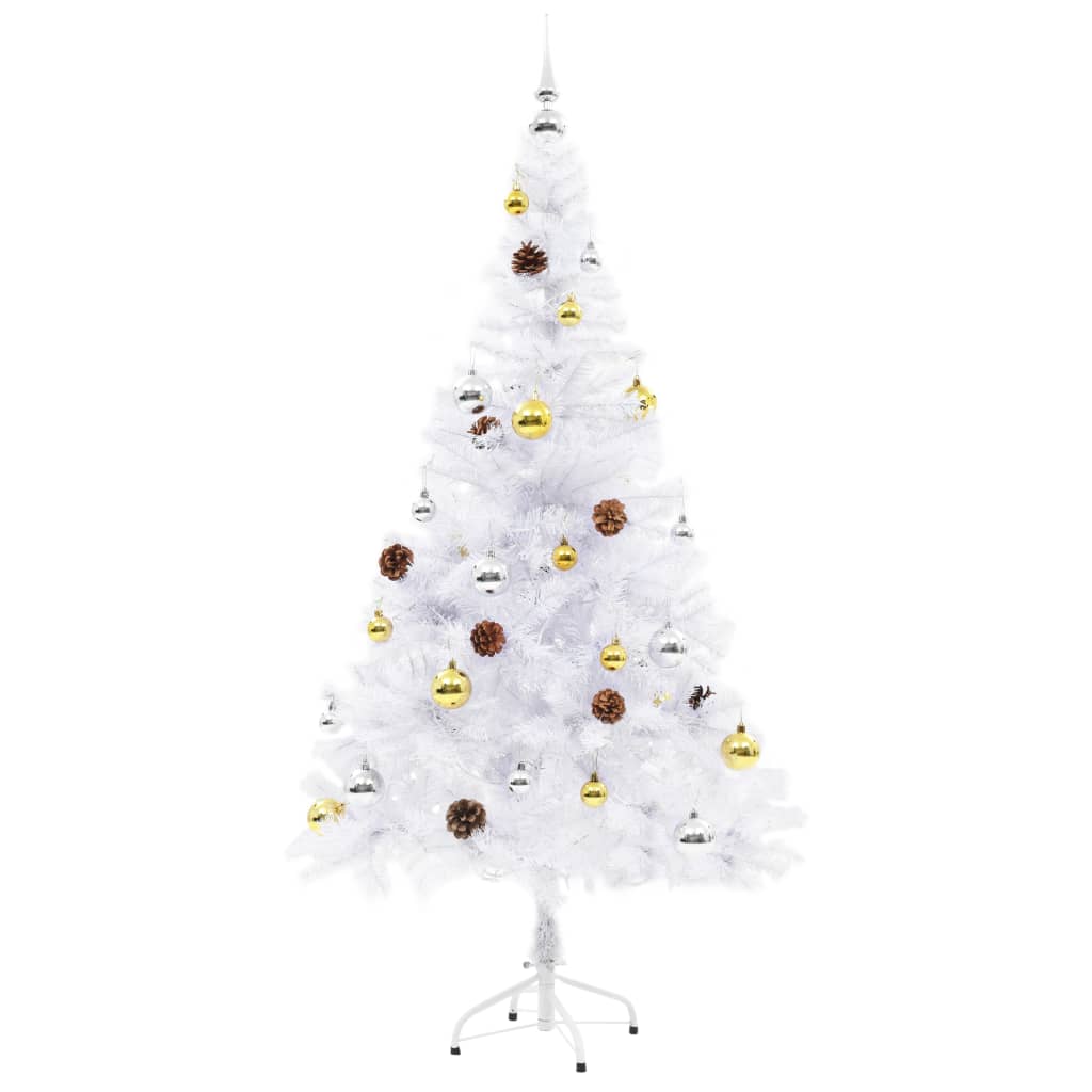 Künstlicher Weihnachtsbaum mit Beleuchtung & Kugeln Weiß 150 cm