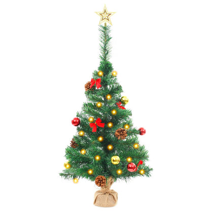 Künstlicher Weihnachtsbaum mit Beleuchtung & Kugeln Grün 64 cm