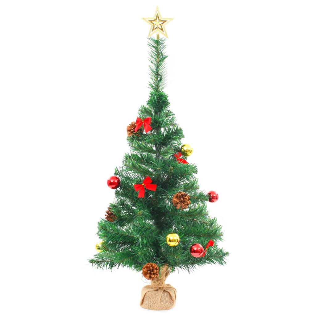 Künstlicher Weihnachtsbaum mit Beleuchtung & Kugeln Grün 64 cm