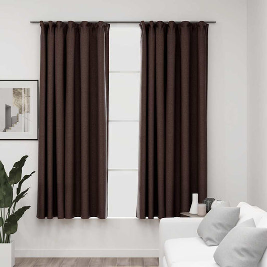 Verdunkelungsvorhänge Haken Leinenoptik 2 Stk. Taupe 140x175 cm