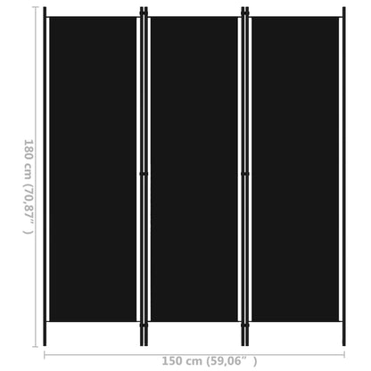 3-tlg. Raumteiler Schwarz 150x180 cm