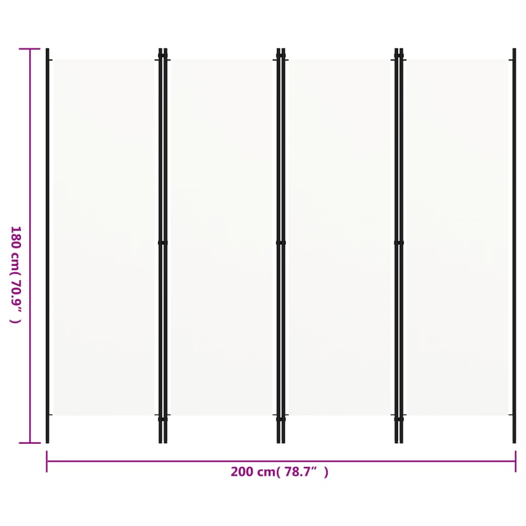 4-tlg. Raumteiler Cremeweiß 200x180 cm