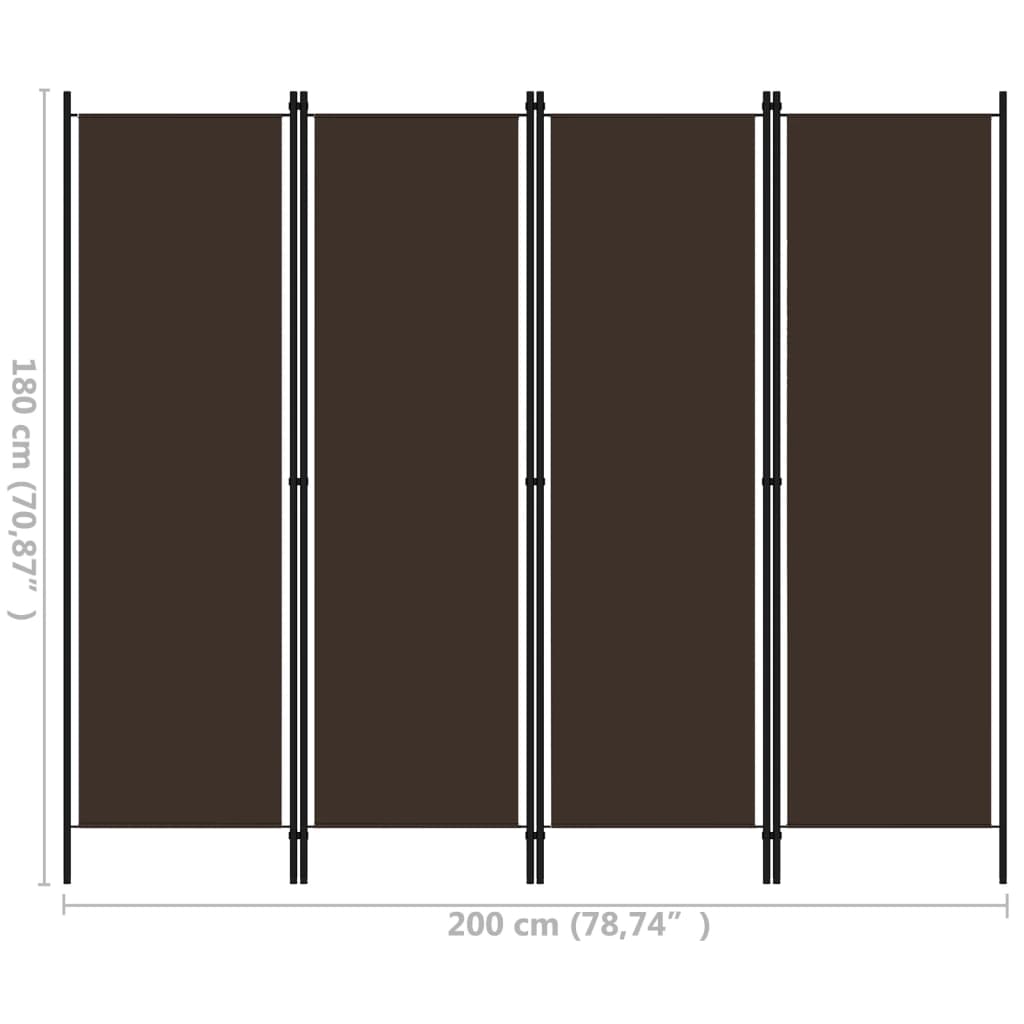 4-tlg. Raumteiler Braun 200x180 cm