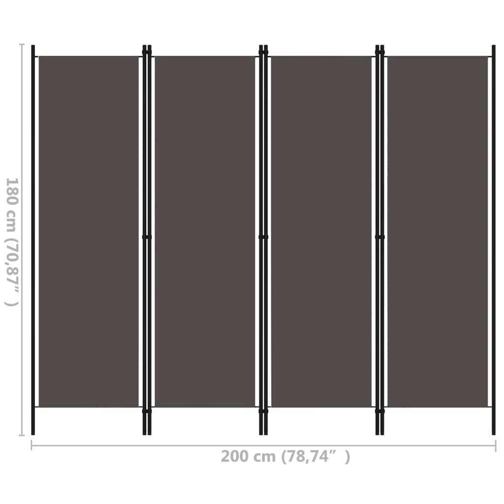 4-tlg. Raumteiler Anthrazit 200x180 cm