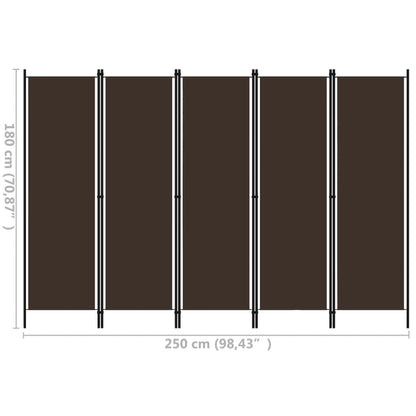 5-tlg. Raumteiler Braun 250x180 cm