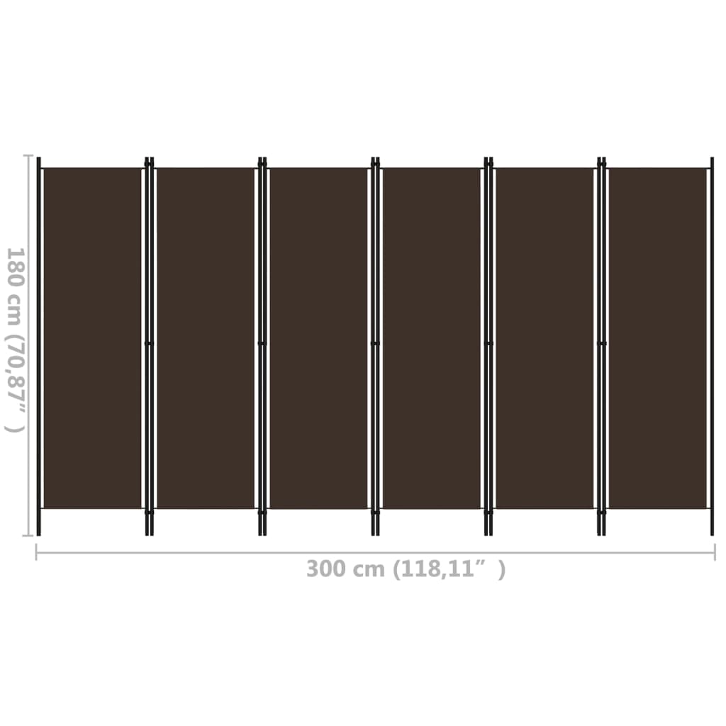 6-tlg. Raumteiler Braun 300x180 cm