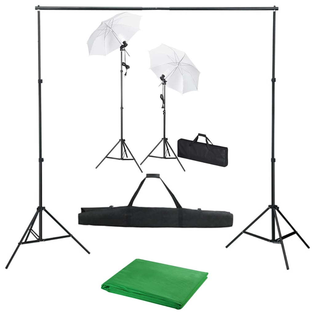 Fotostudio-Set mit Hintergrund, Leuchten und Schirmen