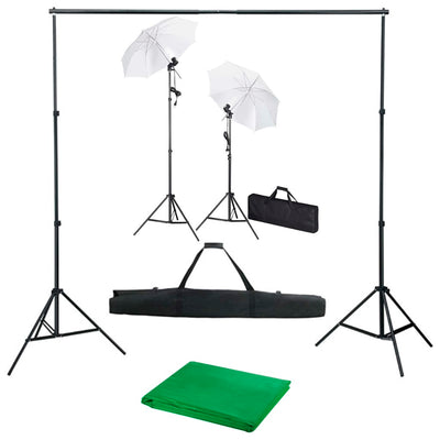 Fotostudio-Set mit Hintergrund, Leuchten und Schirmen