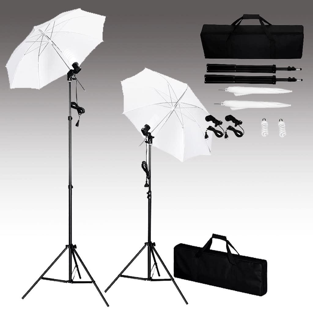 Fotostudio-Set mit Hintergrund, Leuchten und Schirmen