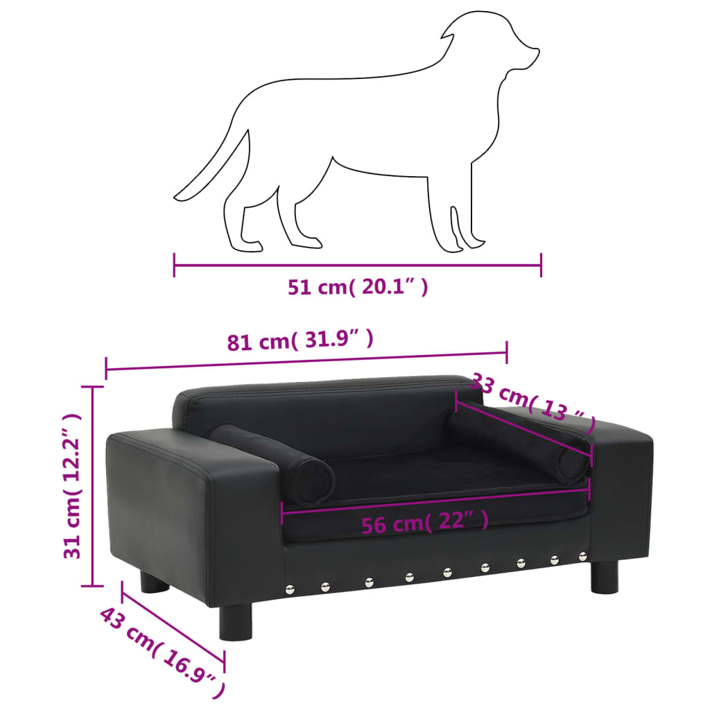 Hundesofa Schwarz 81x43x31 cm Plüsch und Kunstleder