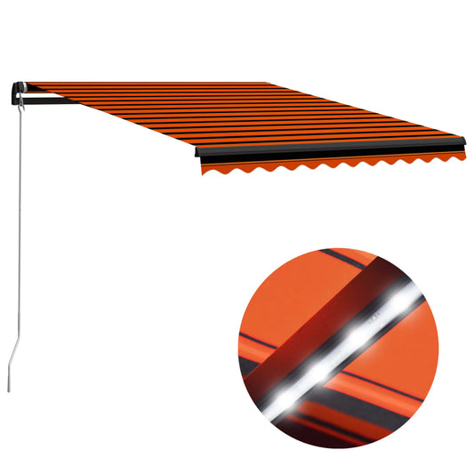 Markise Manuell Einziehbar mit LED 300x250 cm Orange & Braun