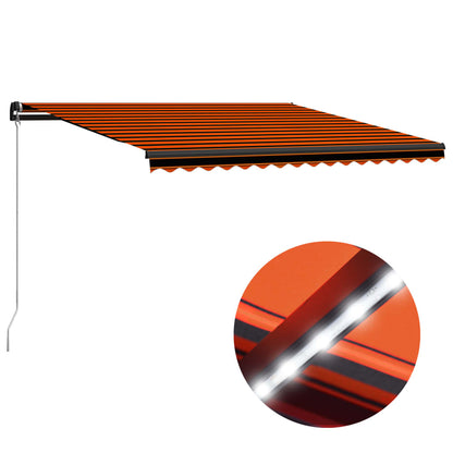 Markise Manuell Einziehbar mit LED 450x300 cm Orange & Braun