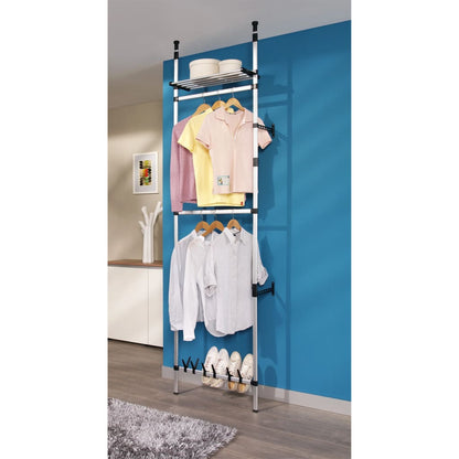 Teleskop-Garderobe mit Stangen und Regal Aluminium