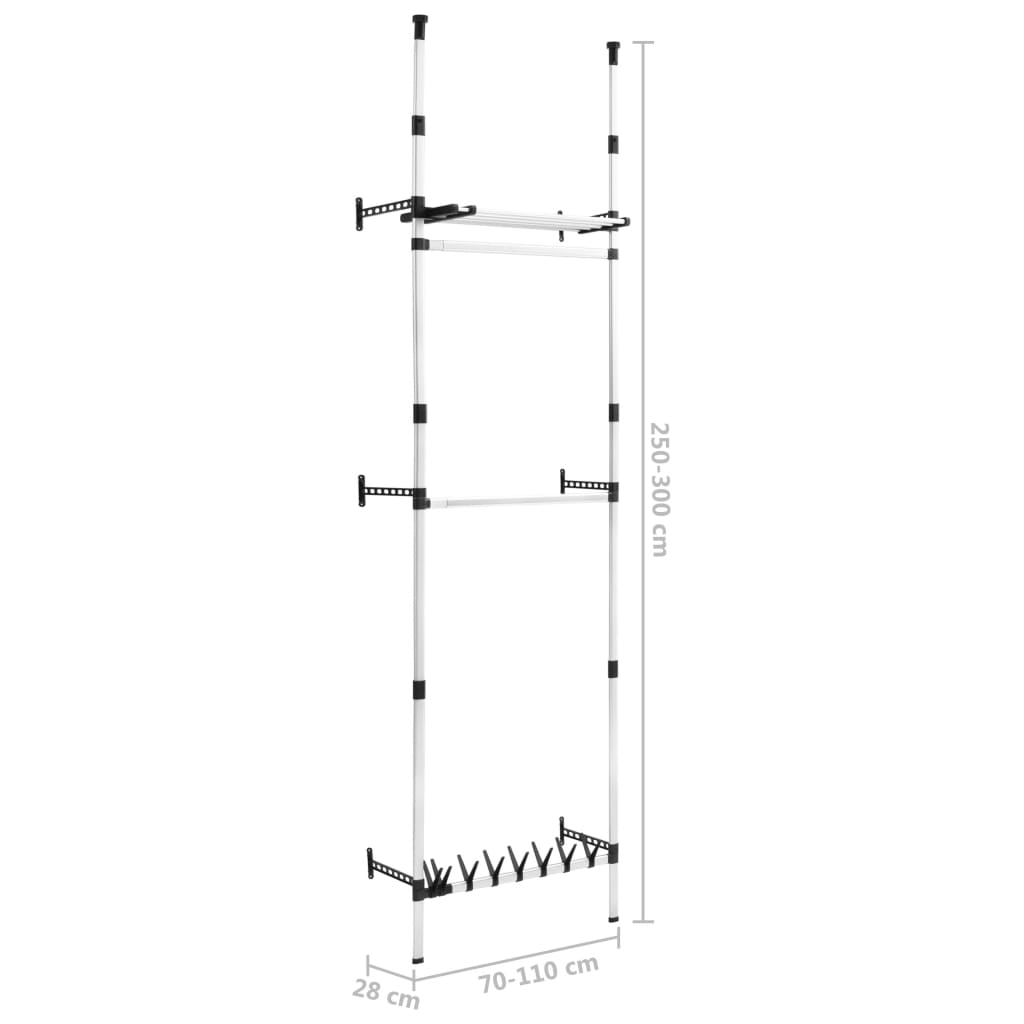 Teleskop-Garderobe mit Stangen und Regal Aluminium