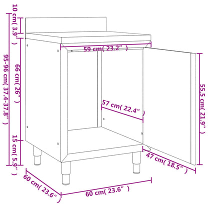 Gastro-Arbeitstisch mit Schrank 60x60x96 cm Edelstahl