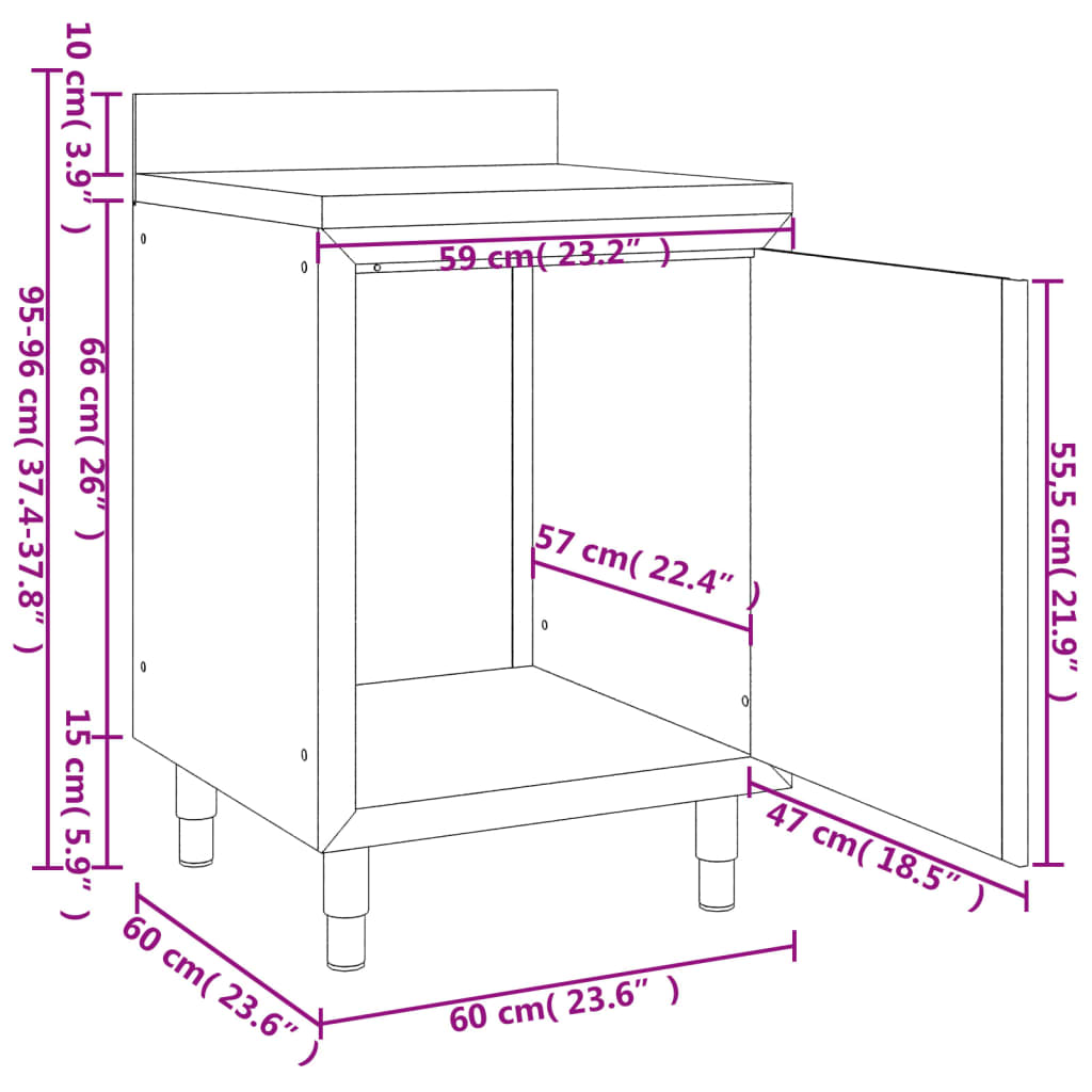 Gastro-Arbeitstisch mit Schrank 60x60x96 cm Edelstahl