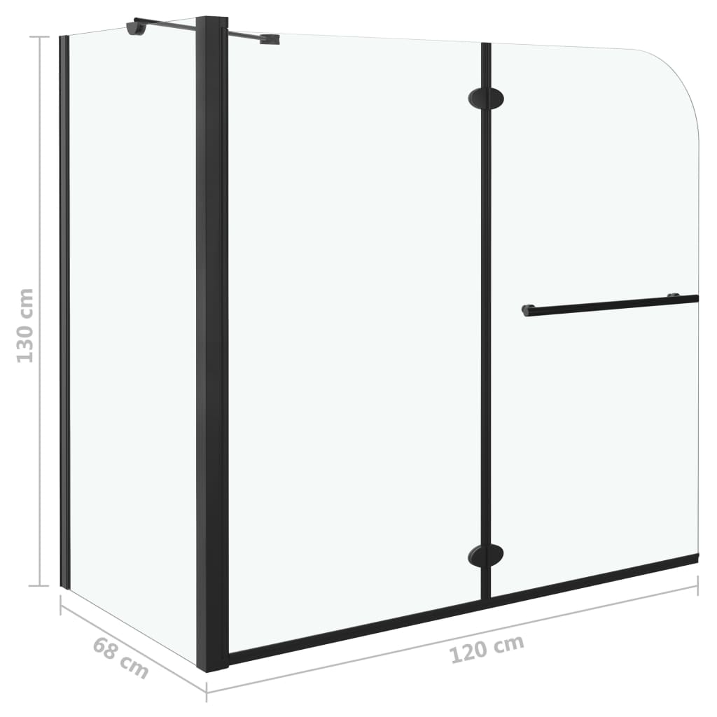 Badewannenaufsatz 2-fach Faltbar ESG 120x68x130 cm Schwarz