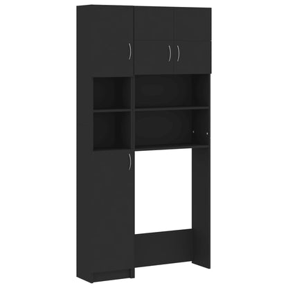 Waschmaschinenschrank-Set Schwarz Holzwerkstoff