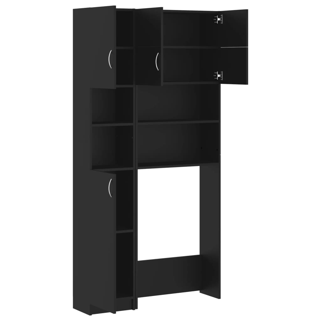 Waschmaschinenschrank-Set Schwarz Holzwerkstoff