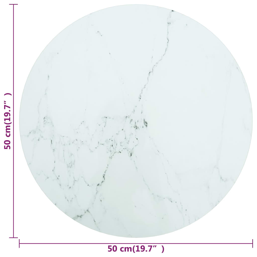 Tischplatte Weiß Ø50x0,8 cm Hartglas in Marmoroptik