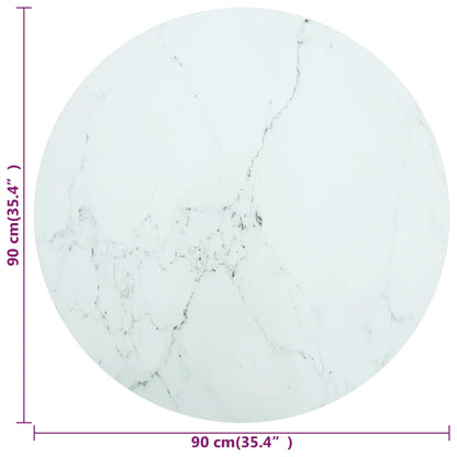 Tischplatte Weiß Ø90x1 cm Hartglas in Marmoroptik