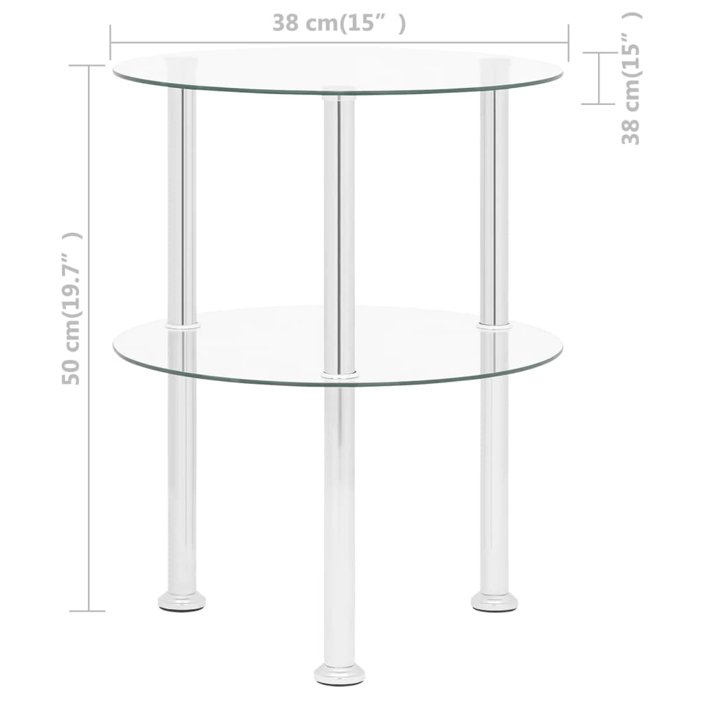 Beistelltisch mit 2 Ablagen Transparent 38 cm Hartglas