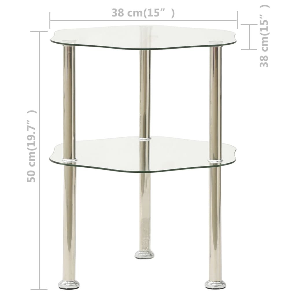 Beistelltisch mit 2 Ablagen Transparent 38x38x50 cm Hartglas