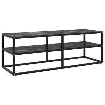 TV-Schrank Schwarz mit Hartglas Marmor-Optik 120x40x40 cm