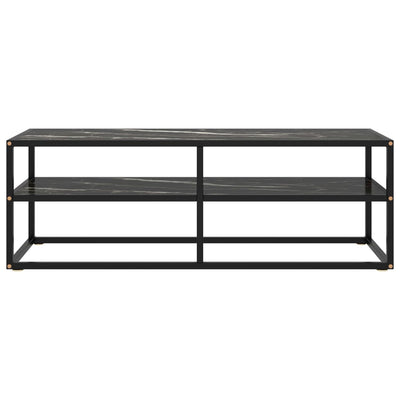 TV-Schrank Schwarz mit Hartglas Marmor-Optik 120x40x40 cm