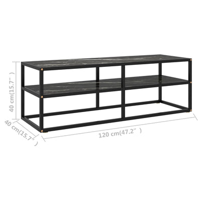 TV-Schrank Schwarz mit Hartglas Marmor-Optik 120x40x40 cm