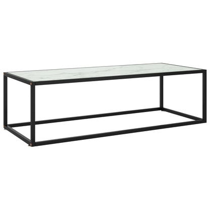 Couchtisch Schwarz mit Weißem Glas in Marmor-Optik 120x50x35 cm