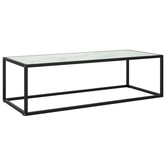 Couchtisch Schwarz mit Weißem Glas in Marmor-Optik 120x50x35 cm