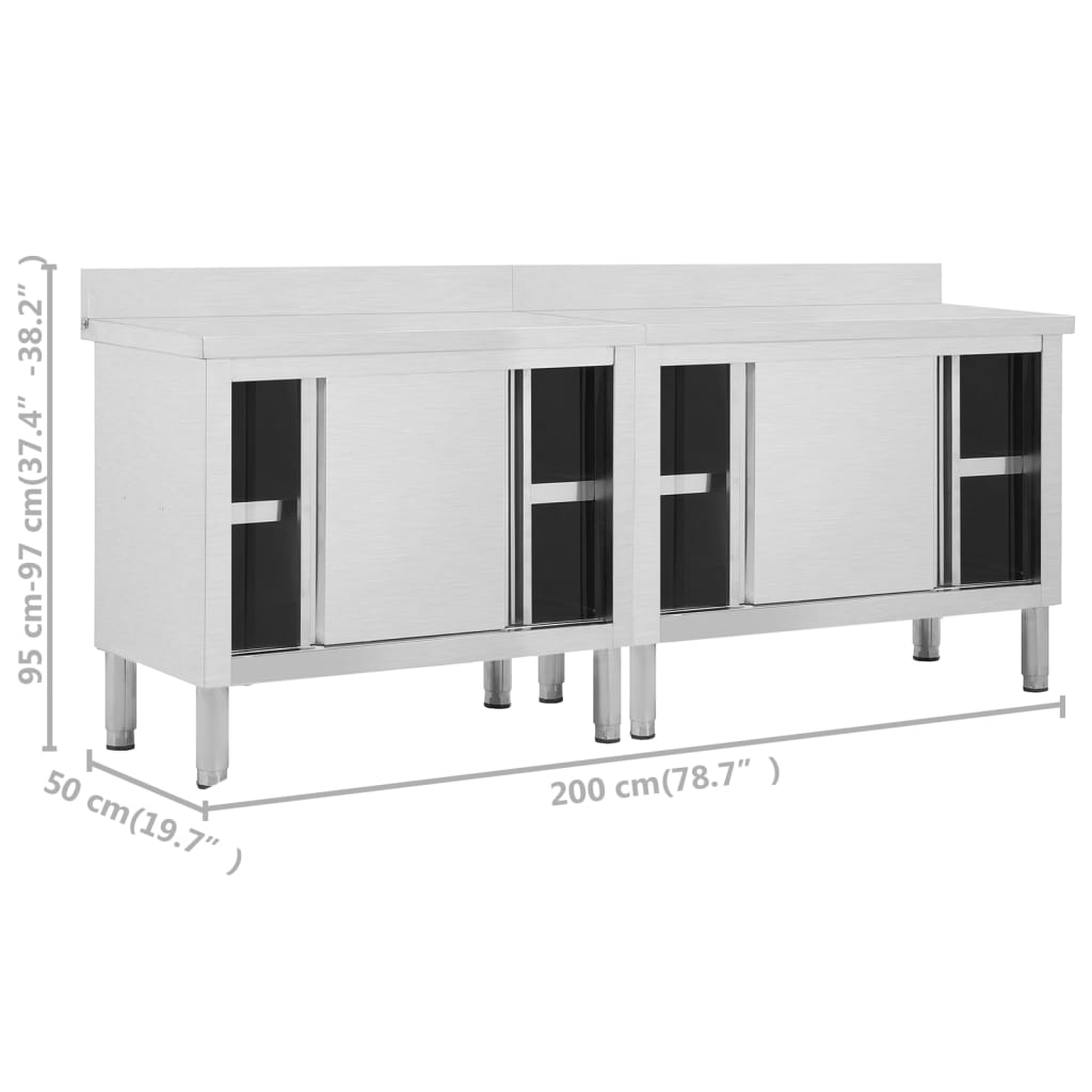 Arbeitsschränke mit Schiebetüren 2 Stk. 200x50x(95-97) cm Edelstahl