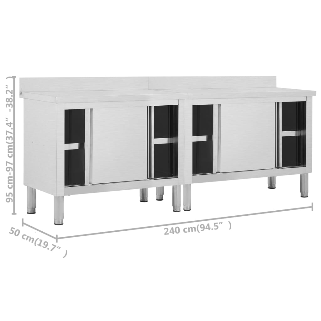 Arbeitsschränke mit Schiebetüren 2 Stk. 240x50x(95-97) cm Edelstahl