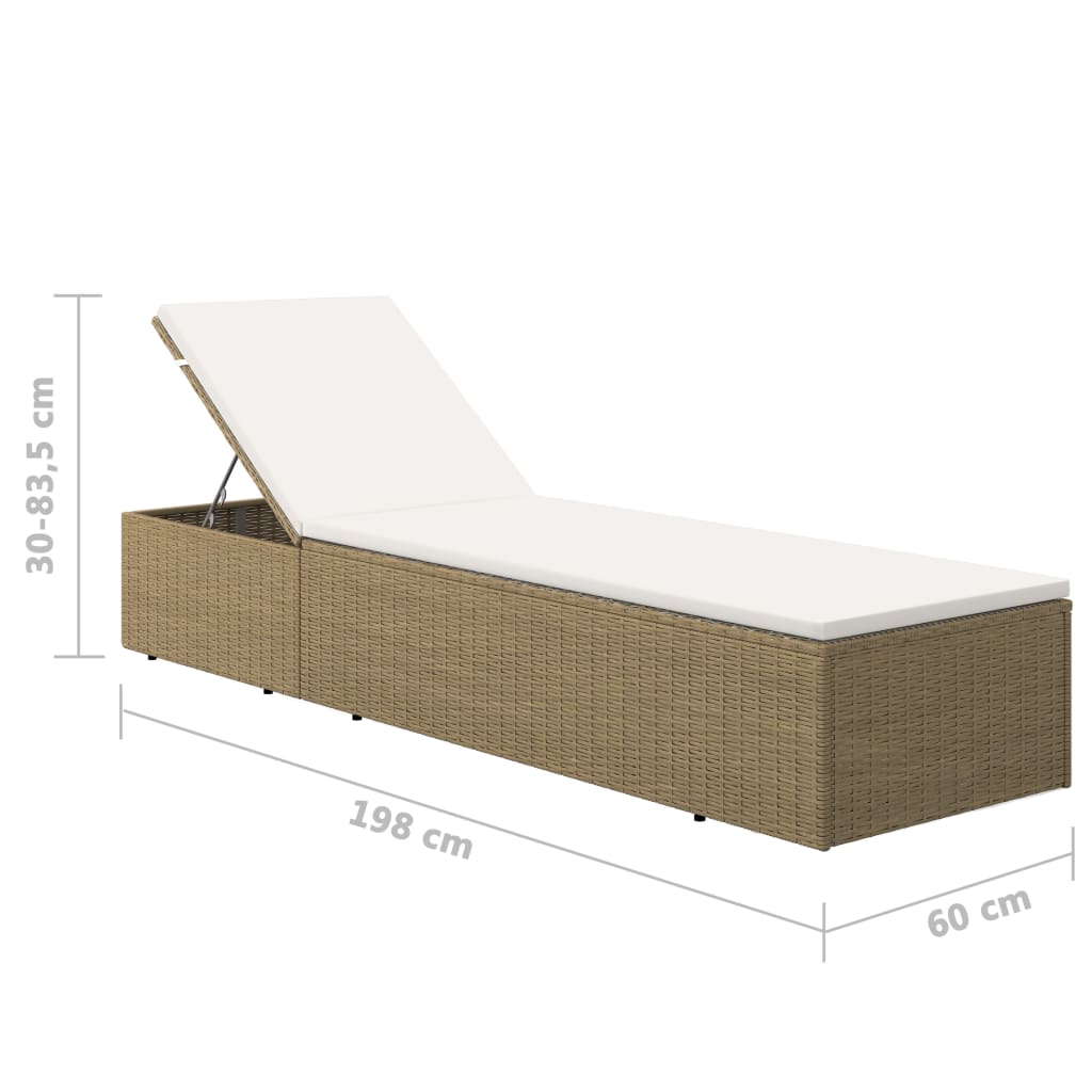 Sonnenliege Poly Rattan Braun und Cremeweiß