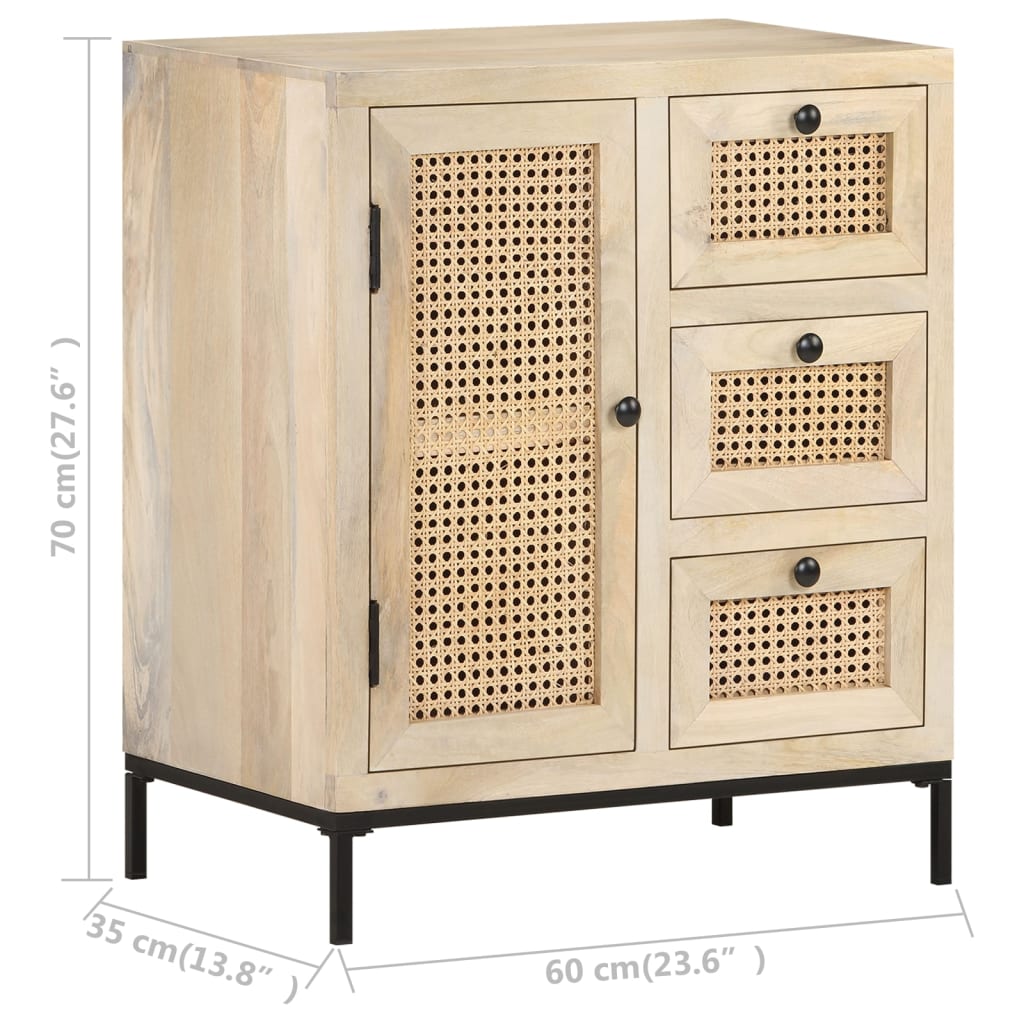 Sideboard 60x35x70 cm Mango Massivholz und Rohrgeflecht