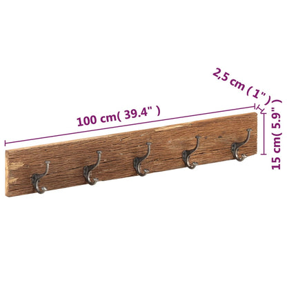 Hakenleiste mit 5 Haken 100x2,5x15 cm Recyceltes Massivholz