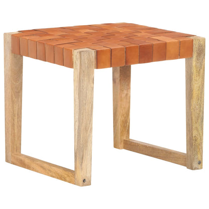 Hocker Hellbraun Echtleder und Mango Massivholz