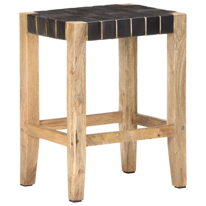 Barhocker 2 Stk. Schwarz Echtleder Massivholz Mango 46x36x60 cm