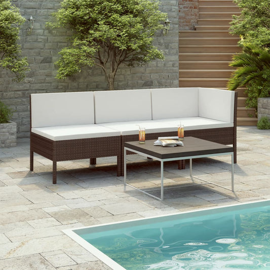 3-tlg. Garten-Lounge-Set mit Auflagen Poly Rattan Braun