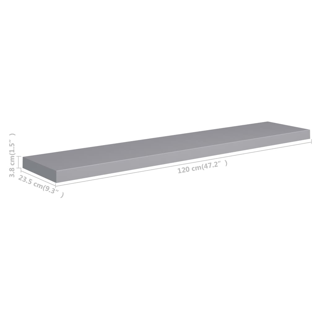 Schwebende Wandregale 2 Stk. Grau 120x23,5x3,8 cm MDF