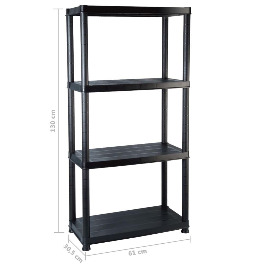 Lagerregal 4-Tier Schwarz 61x30,5x130 cm Kunststoff