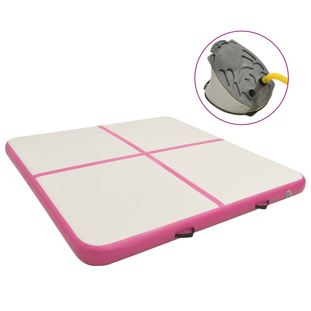 Aufblasbare Gymnastikmatte mit Pumpe 200x200x20 cm PVC Rosa