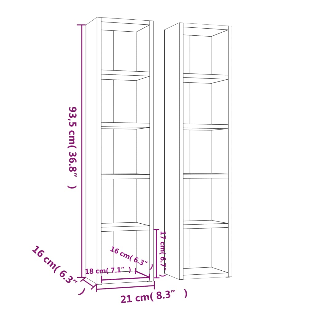 CD-Regale 2 Stk. Weiß 21x16x93,5 cm Holzwerkstoff