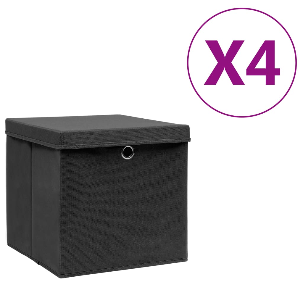 Aufbewahrungsboxen mit Deckeln 4 Stk. 28x28x28 cm Schwarz