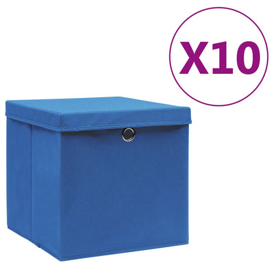 Aufbewahrungsboxen mit Deckeln 10 Stk. 28x28x28 cm Blau