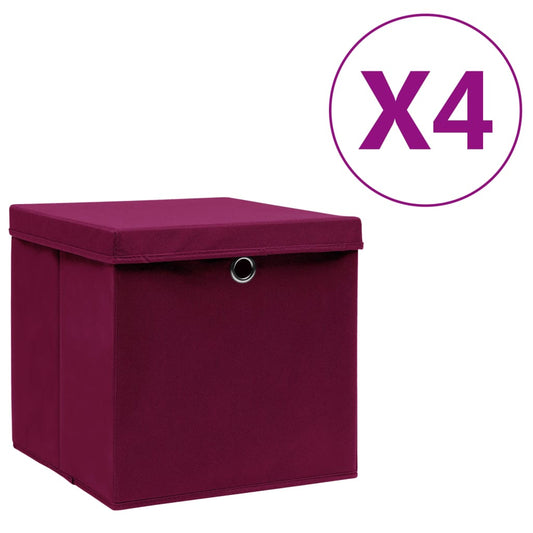 Aufbewahrungsboxen mit Deckeln 4 Stk. 28x28x28 cm Dunkelrot